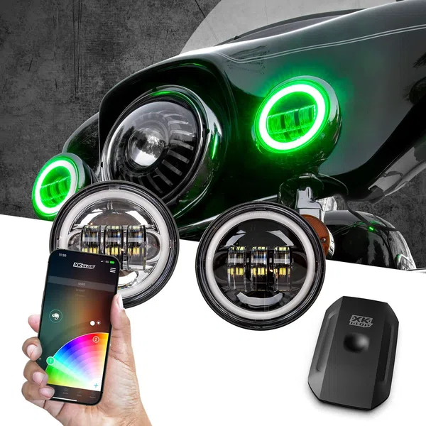 XKGLOW 4.5" Driving Lights for Motorcycle XKchrome Bluetooth App Controlled (XK042011-B, XK042011-W)