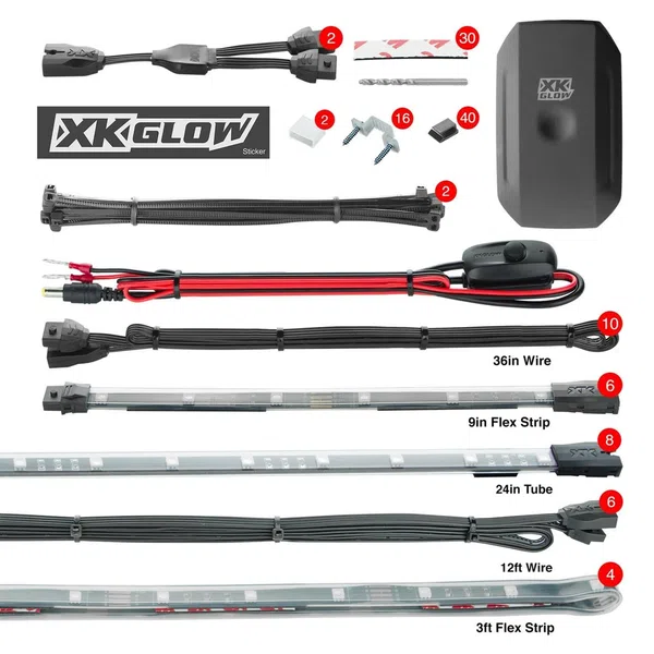 XKGLOW 8x24" Tubes 6x10" Strips 4x3ft Strips Car Pro Kit Dash Controller (KS-Car-Pro-DM)