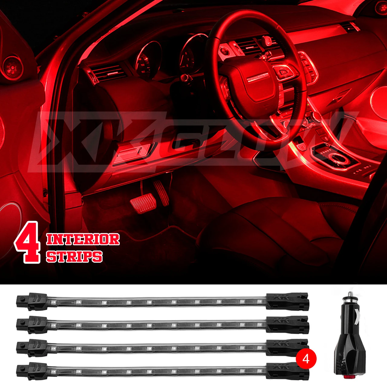 XKGLOW Car Interior Accent Light Kit - 4pc 8" Strip SIngle Color