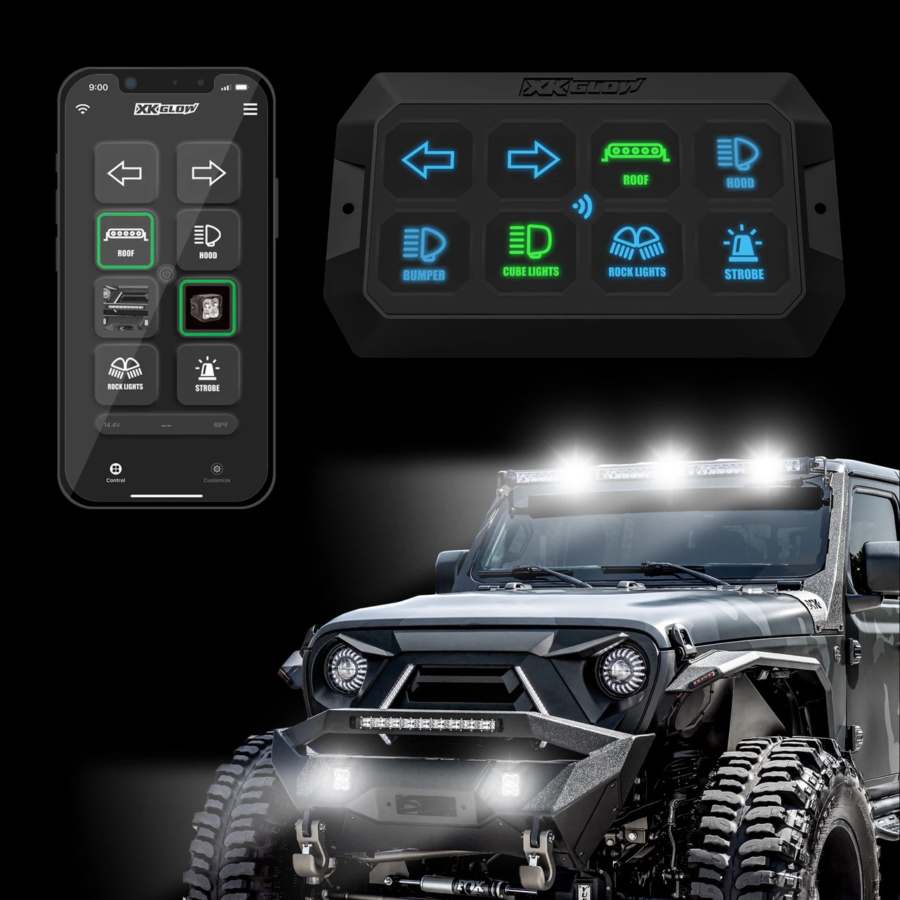 XKGLOW XKcommand Bluetooth Switch Panel for Lights 12V Accessory Offroad (XK-CMD-KIT)