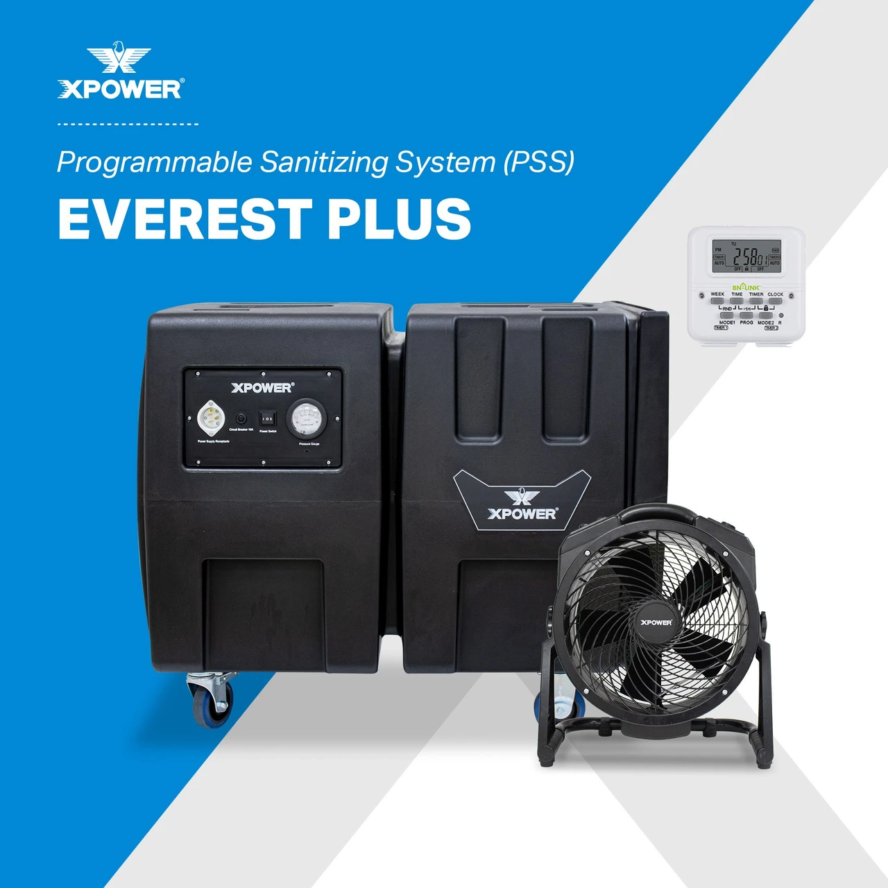 XPOWER Everest PLUS Sanitizing System 2000 CFM HEPA Air Mover Ozone Timer (PSS4)