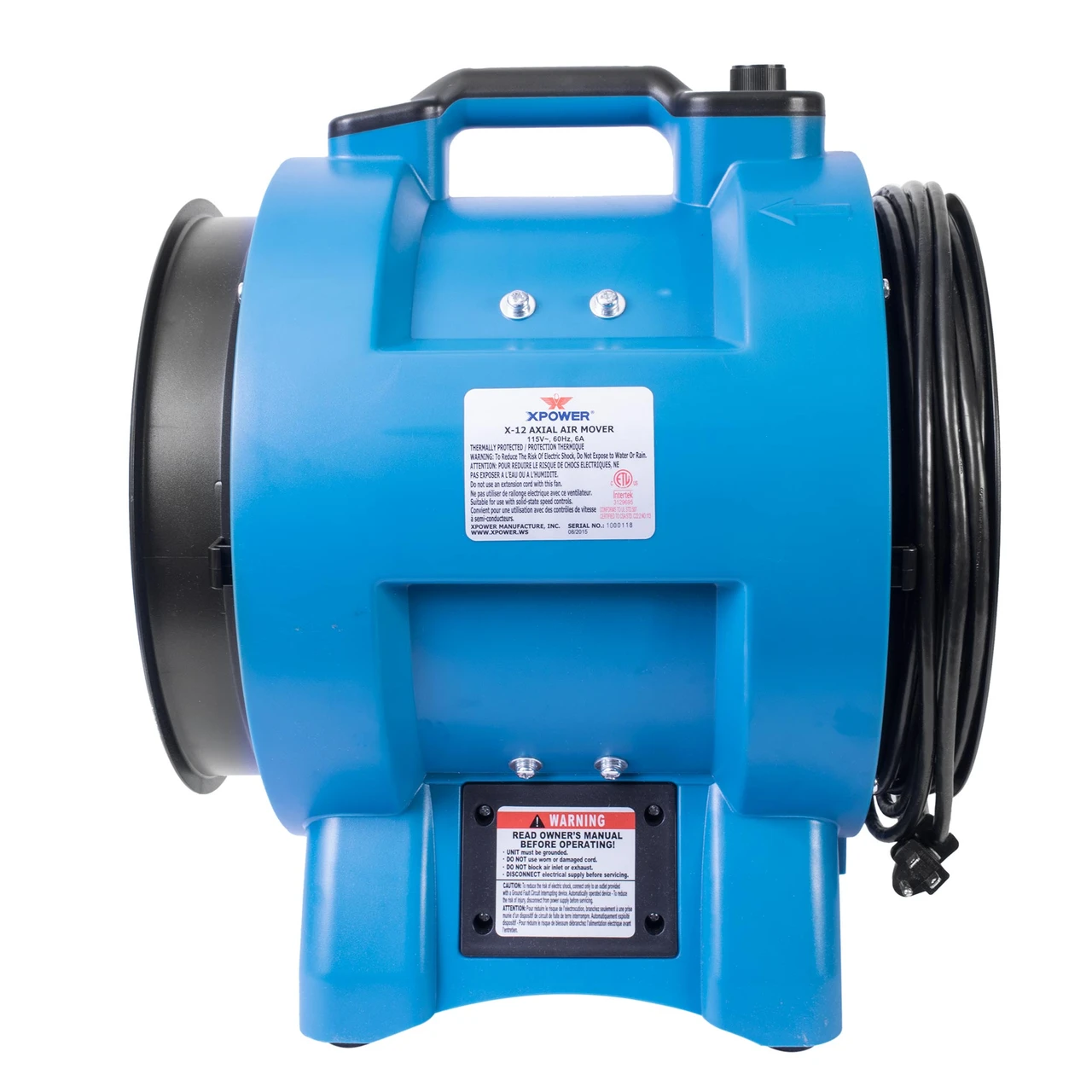 XPOWER Industrial Confined Space Fan 1/2 HP (X-12) — product image 3