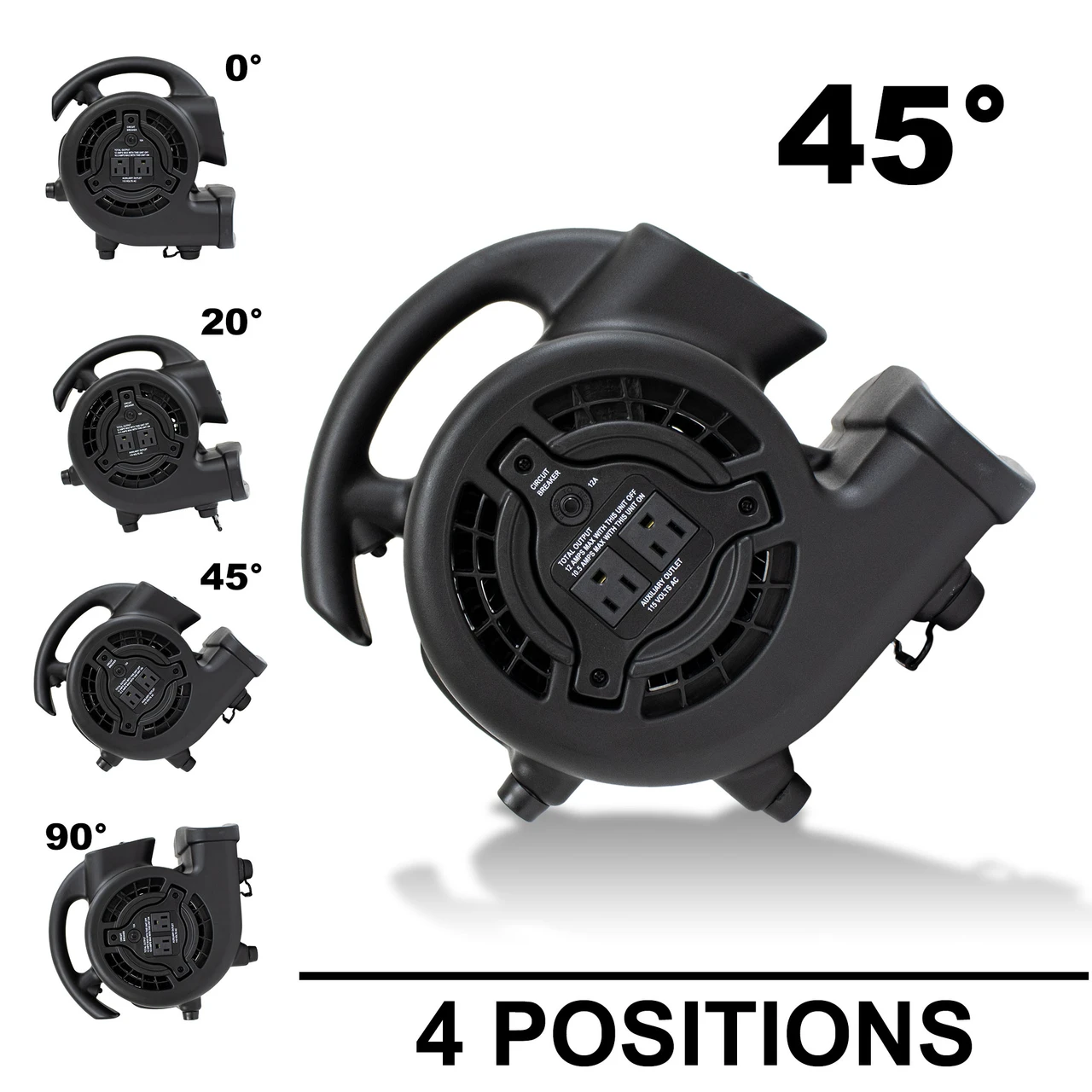 XPOWER Mighty 138W 600 CFM Mini Air Mover with Daisy Chain Outlets (P-80A-Black) — product image 4