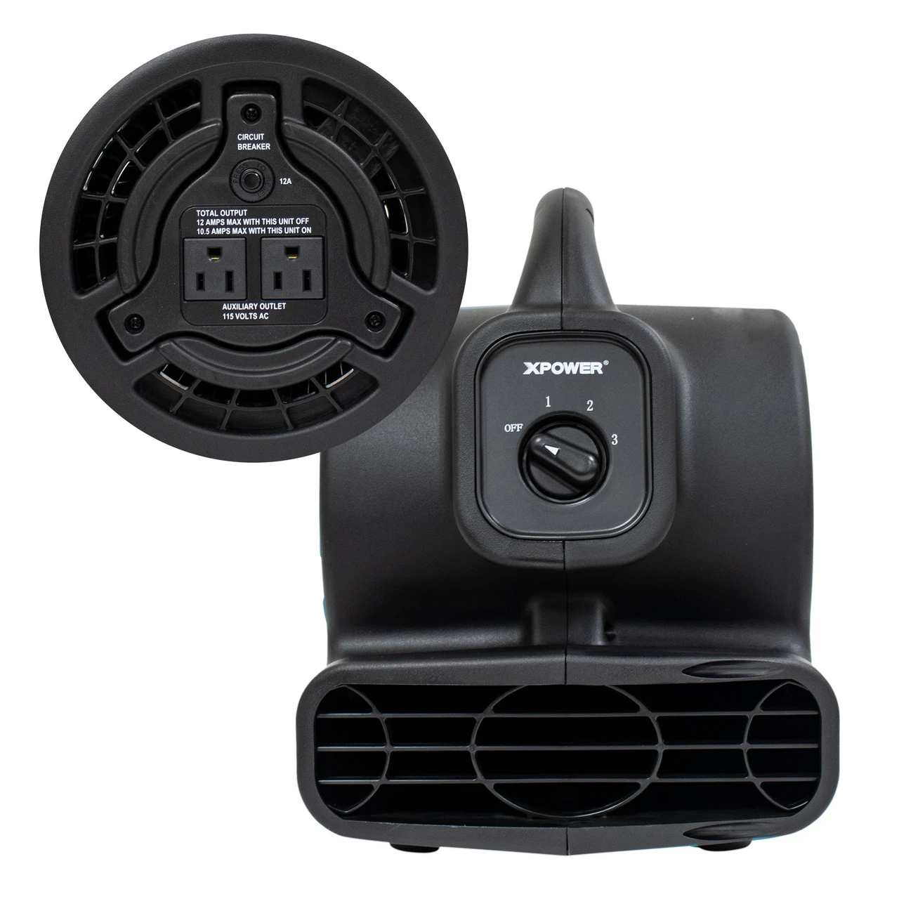 XPOWER Mighty 138W 600 CFM Mini Air Mover with Daisy Chain Outlets (P-80A-Black) — product image 5