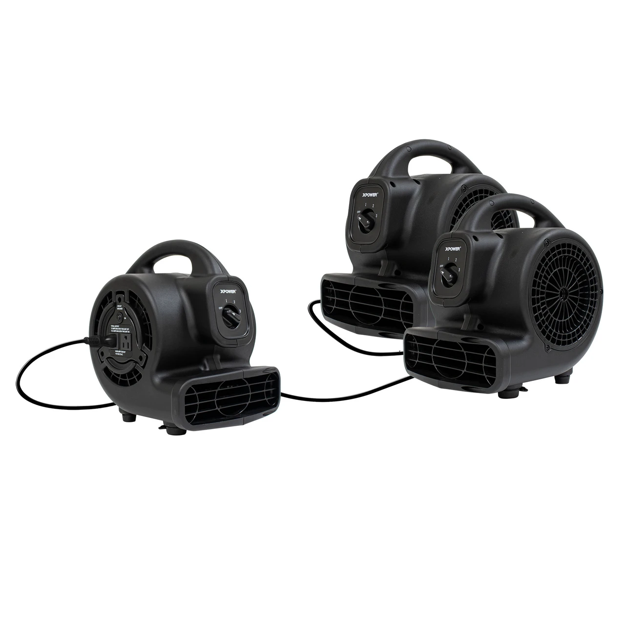 XPOWER Mighty 138W 600 CFM Mini Air Mover with Daisy Chain Outlets (P-80A-Black) — product image 6
