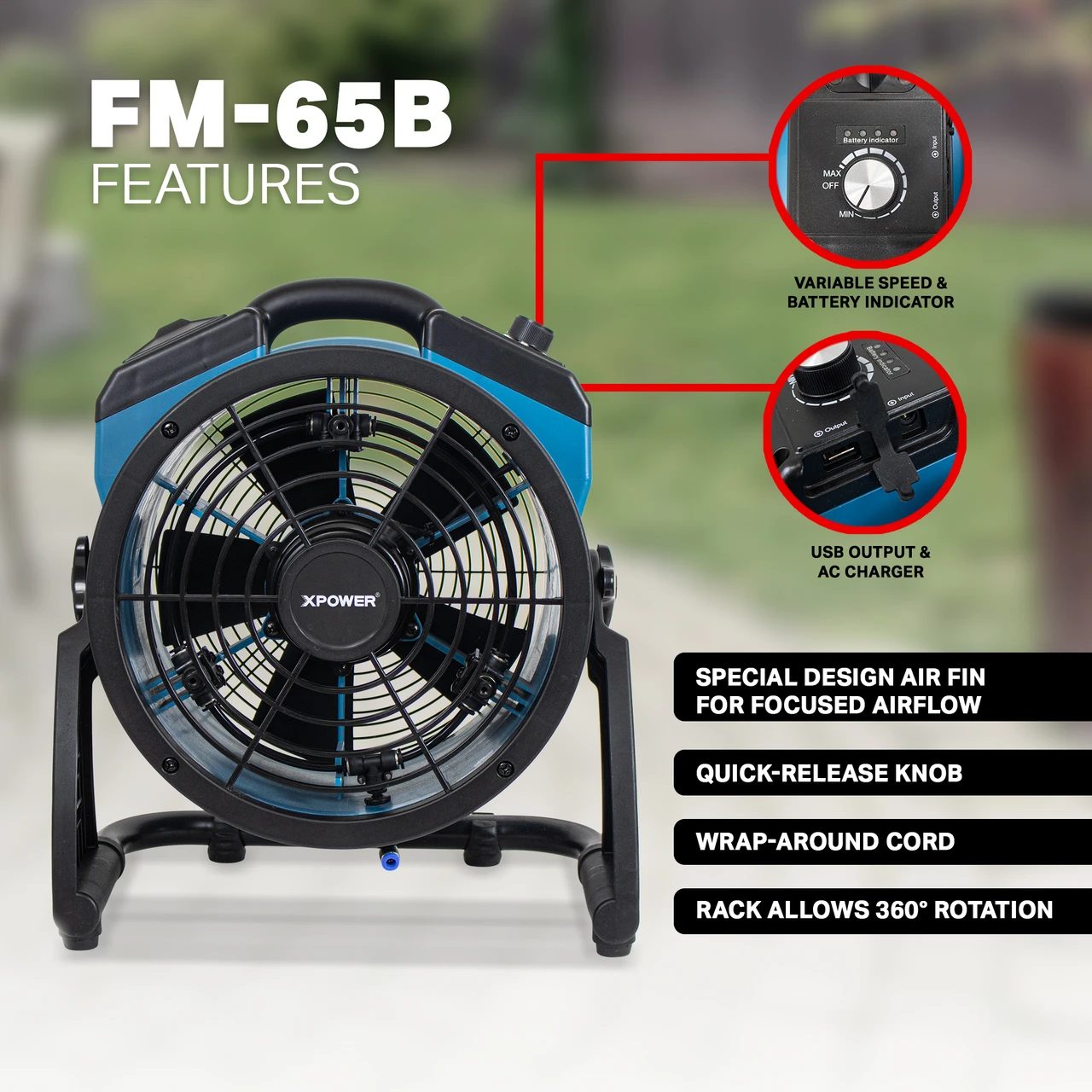 XPOWER Multi-purpose Battery Powered Misting Fan and Air Circulator (FM-65B) — product image 2