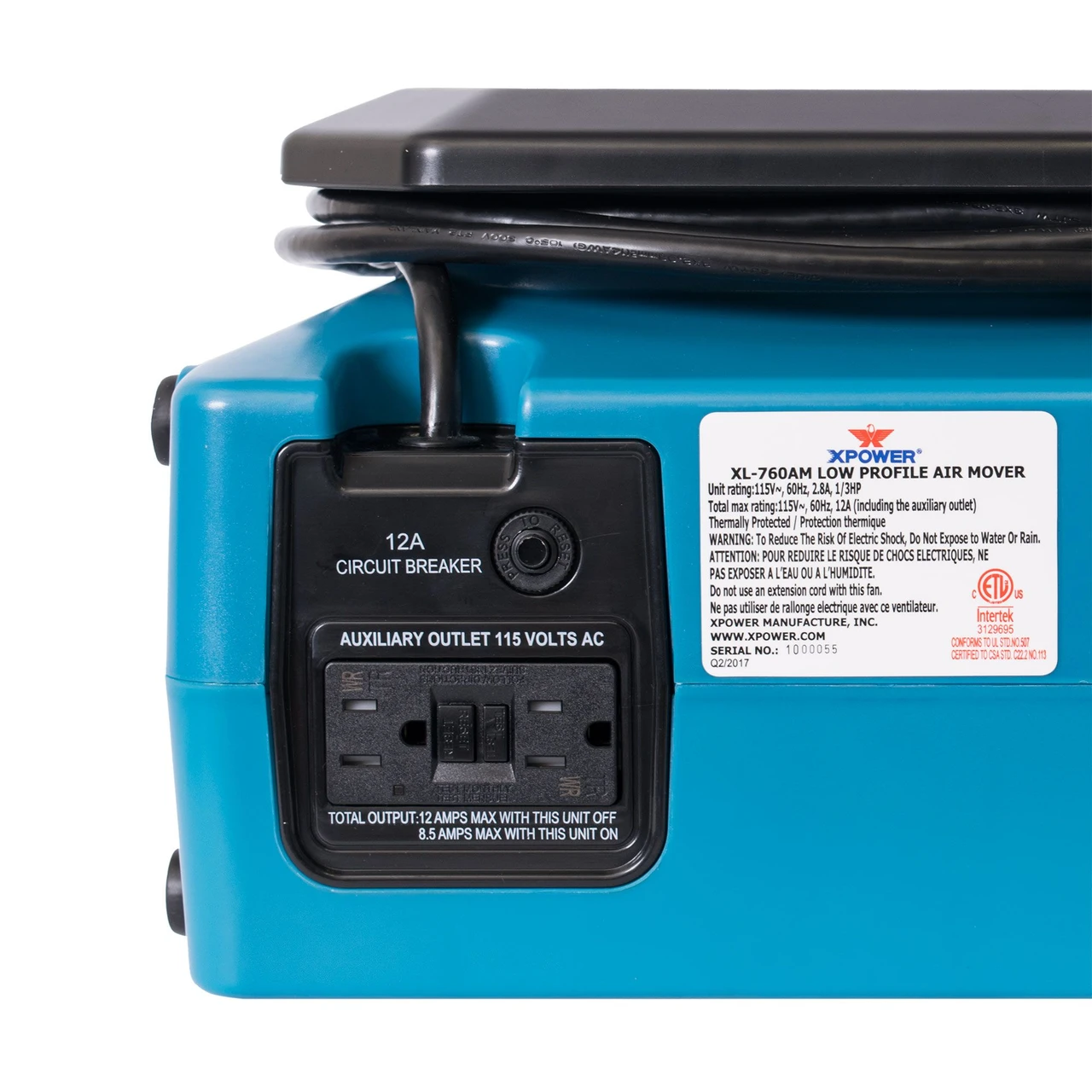 XPOWER Professional Low Profile Air Mover 1150 CFM 1/3 HP Motor (XL-760AM) — product image 9