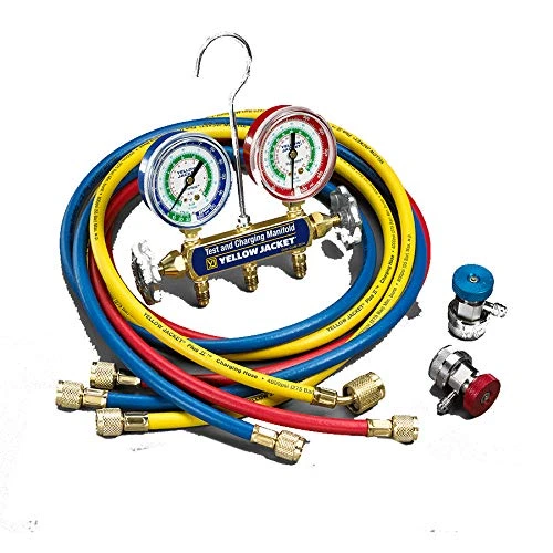 Yellow Jacket Series 41 2-Valve Brass Manifold with 1/4" Ports for HVAC (41339)