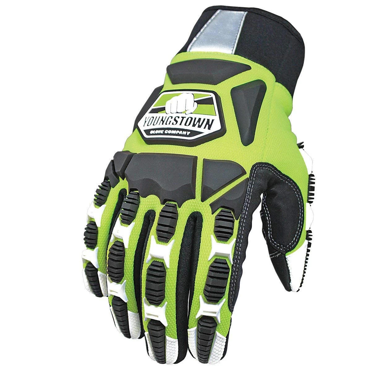 Youngstown Titan XT lime and black glove with raised finger protection and reflective cuff trim