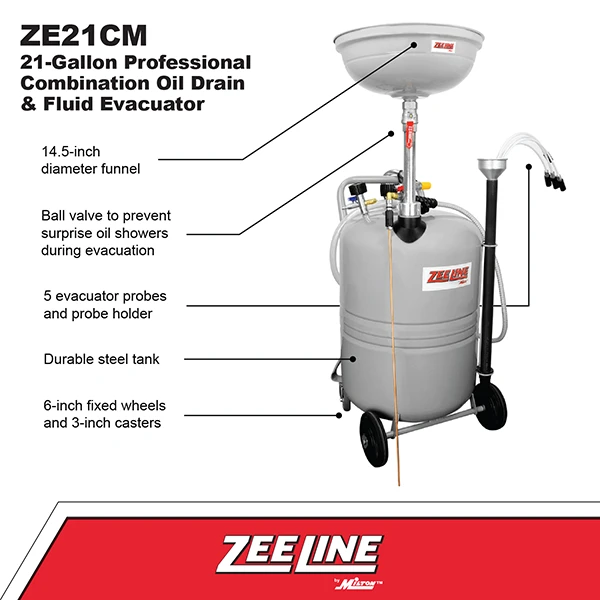 ZeeLine 21-Gallon Professional Combination Oil Drain & Fluid Evacuator (ZE21CM) — product image 2
