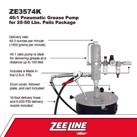 Zeeline 45:1 Grease Pump For 25-50 Lbs. Pails Package (ZE3574K) — product image 2