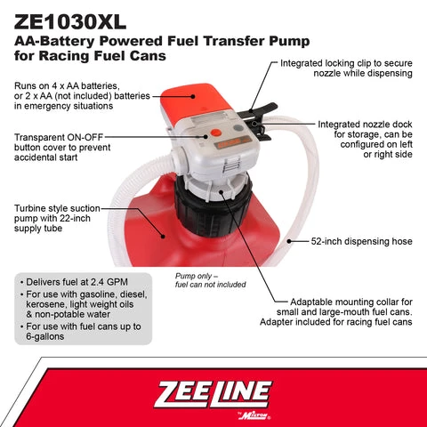 Zeeline AA Battery Powered Fuel Can Transfer Pump For Racing Style Fuel Cans (ZE1030XL) — product image 2