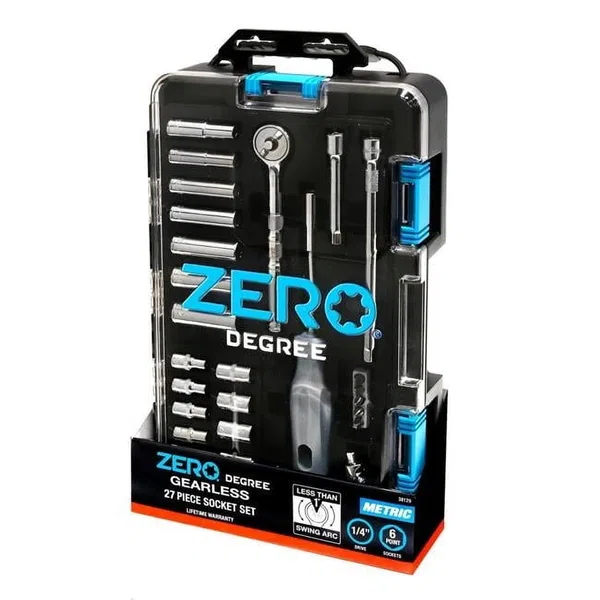 Zero Degree Metric Socket Set With Gearless Ratchet - 1/4In Drive, 27 Pc (38129)