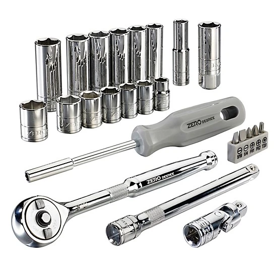 Zero Degree Sae Tool Set With Gearless Ratchet - 3/8In Drive, 25 Pc (38130)