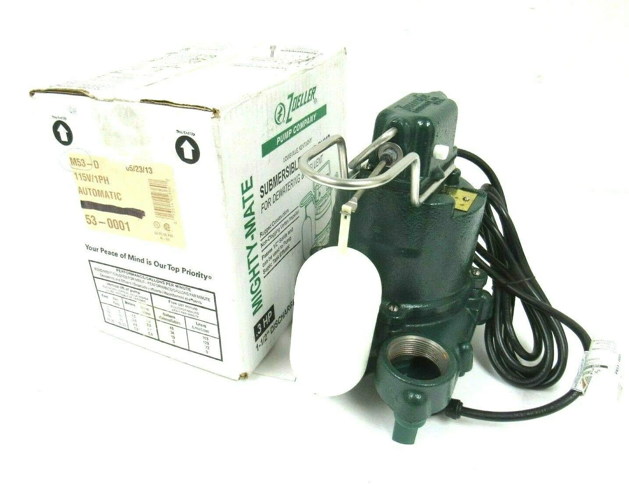 Zoeller 3/10 Hp 1-1/2" Submersible Sump Pump 115V Vertical (53-0001)